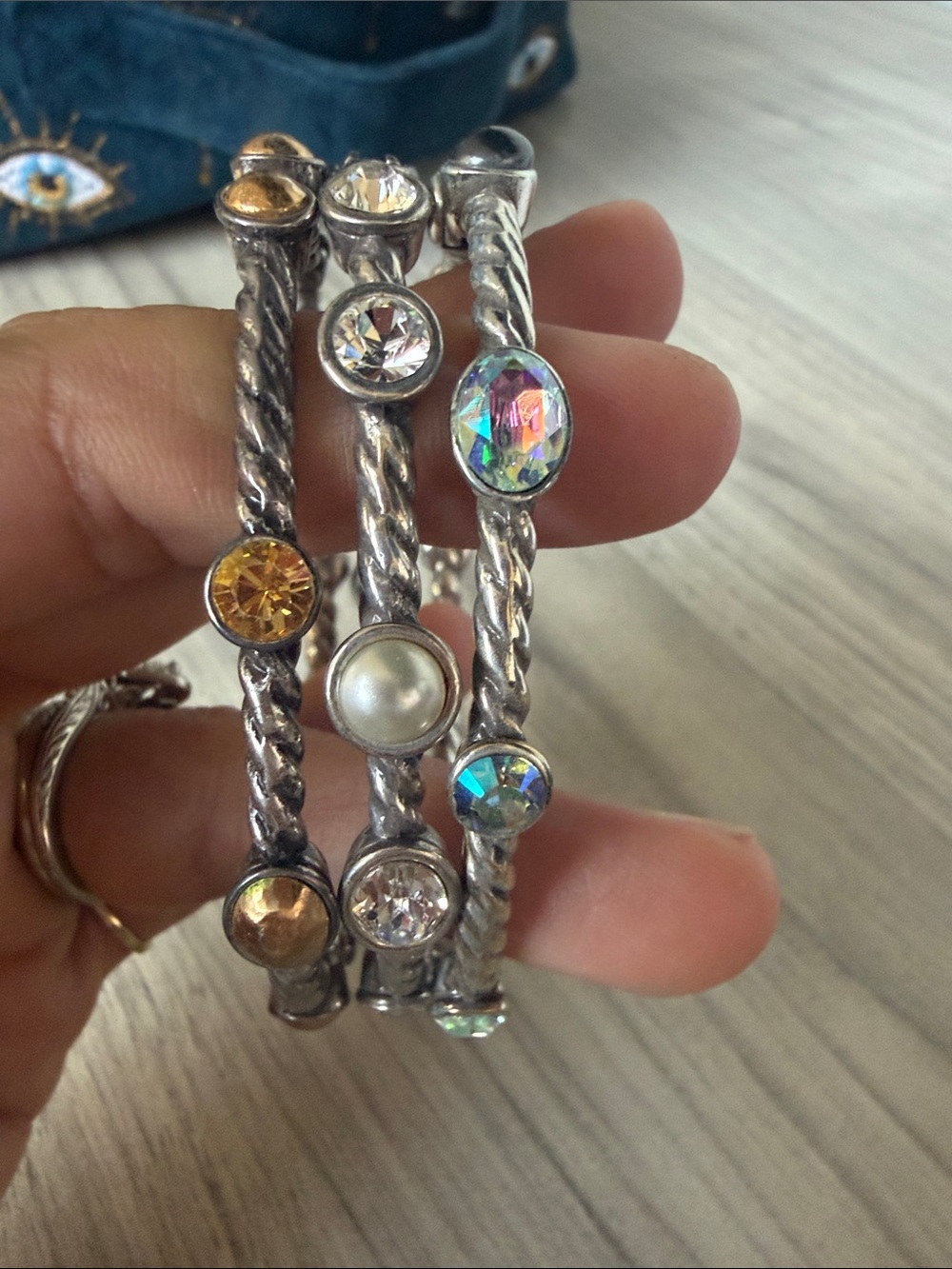 Brighton Silver-Tone Multi-Stone Twist Bangle Bracelet Set